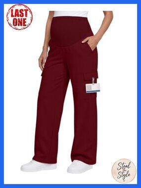 Maternity Scrub Pants 4 Cargo Pockets Stretch High Rise Straight Leg